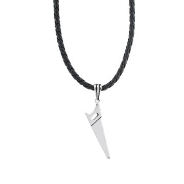 Testere Tasarımlı 925 Ayar Gümüş Deri İpli Kolye