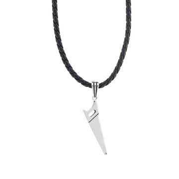 Testere Tasarımlı 925 Ayar Gümüş Deri İpli Kolye
