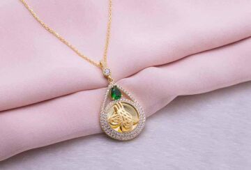 925 Ayar Gümüş Altın Kaplama Tuğralı Damla Kolye Model 5