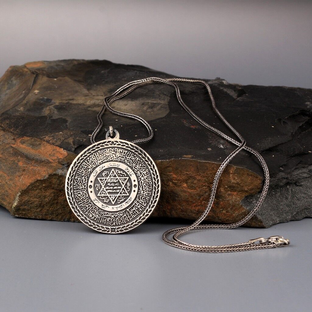 925 Ayar Gümüş Ayetel Kursi Hz Süleyman Mührü Kolye