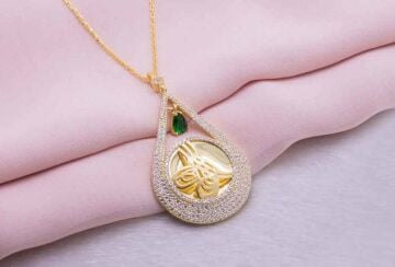 925 Ayar Gümüş Altın Kaplama Tuğralı Damla Bayan Kolye Model 3