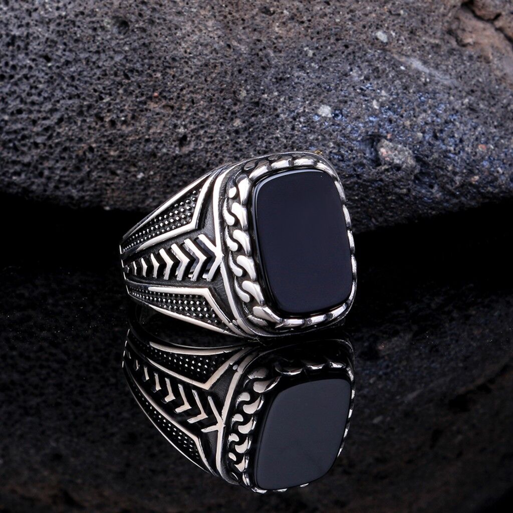 925 AYAR GÜMÜŞ ONIX TAŞLI ÖRGÜ MODEL YÜZÜK