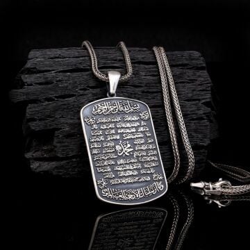 925 AYAR GÜMÜŞ HİLYE-İ ŞERİF YAZILI KOLYE