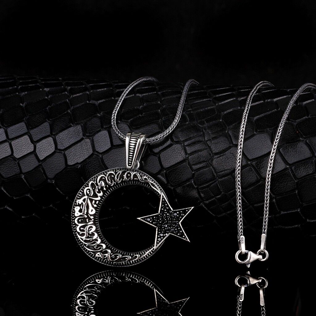 925 AYAR GÜMÜŞ KELİME-İ TEVHİD AY YILDIZ MODEL 2 MADALYON KOLYE