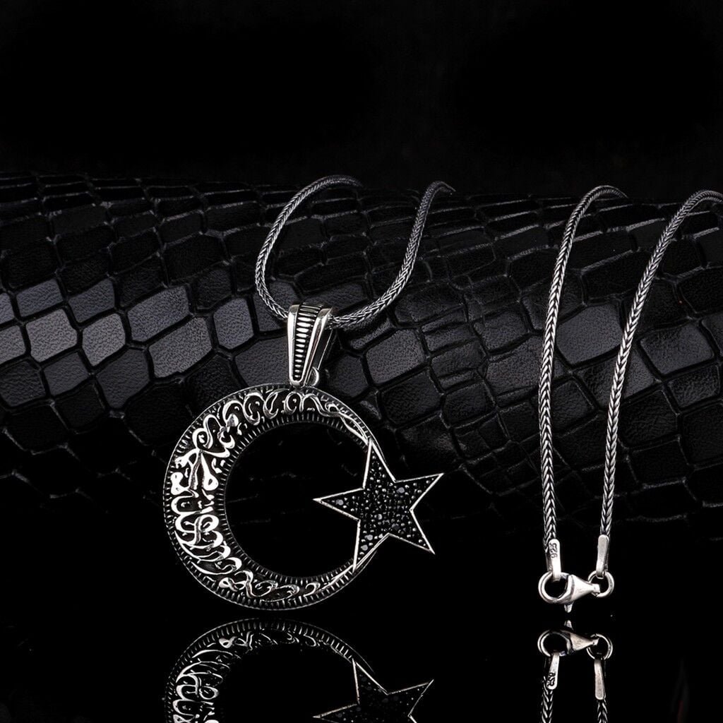 925 AYAR GÜMÜŞ KELİME-İ TEVHİD AY YILDIZ MODEL 2 MADALYON KOLYE