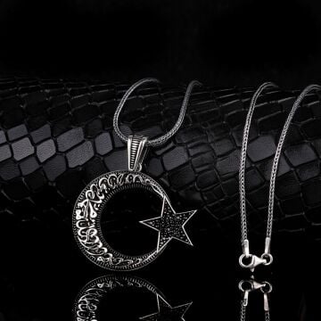 925 AYAR GÜMÜŞ KELİME-İ TEVHİD AY YILDIZ MODEL 2 MADALYON KOLYE