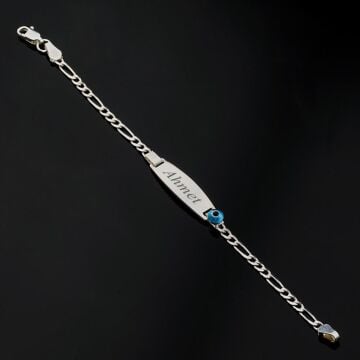 925 Ayar Gümüş İsim Yazılabilir Nazar Boncuklu Erkek Çocuk Bileklik