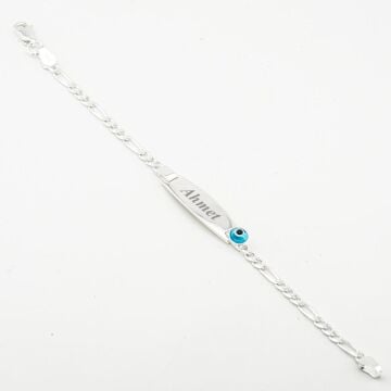 925 Ayar Gümüş İsim Yazılabilir Nazar Boncuklu Erkek Çocuk Bileklik