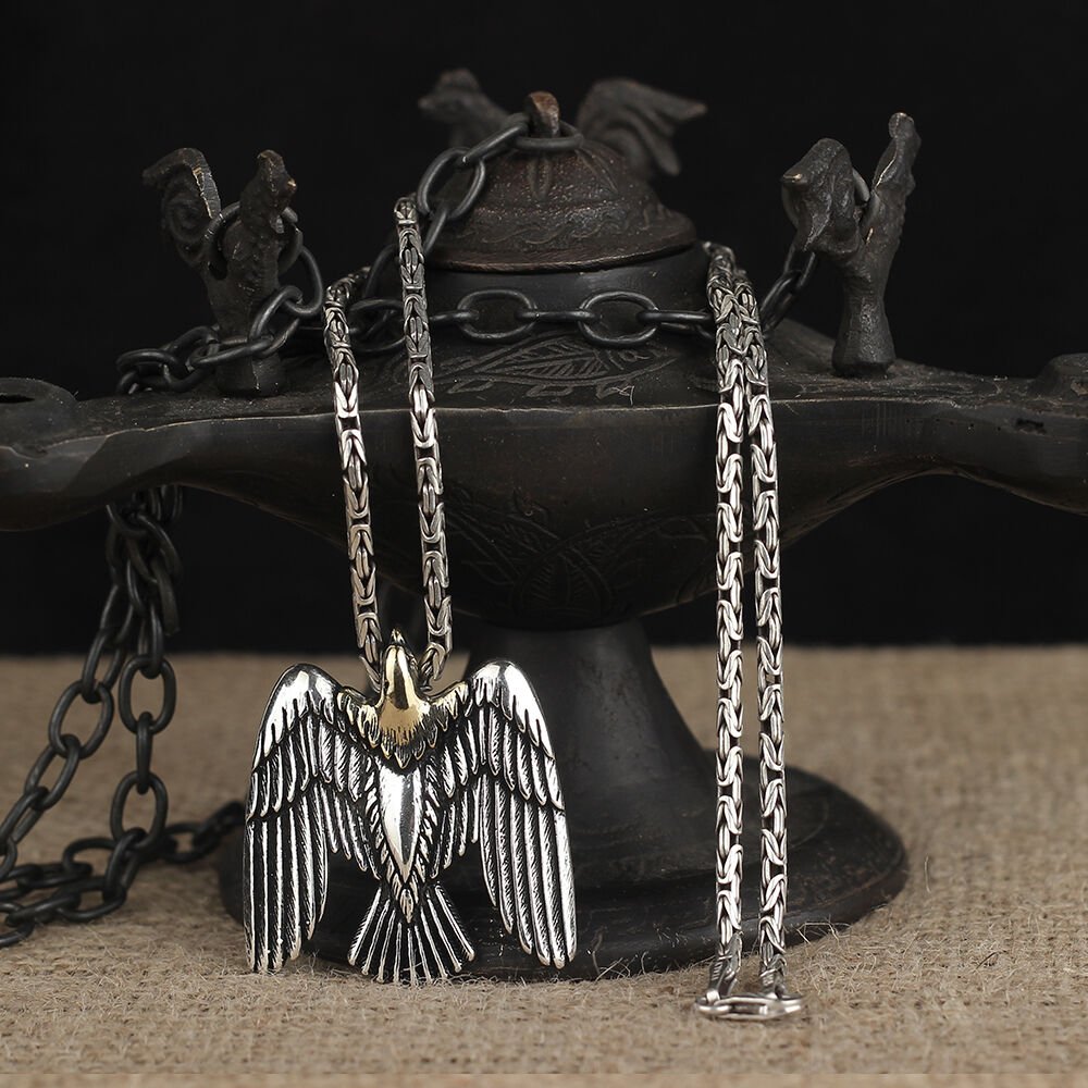 925 Ayar Gümüş Kral Zincirli Kartal Motifli Kolye