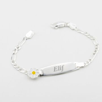 925 Ayar Gümüş İsim Yazılabilir Papatyalı Kız Çocuk Bileklik