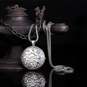 925 Ayar Gümüş Otantik Oval Model Açılır Muska Kabı Kolye