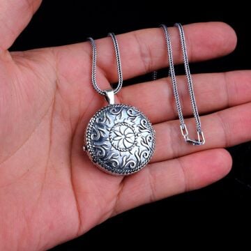 925 Ayar Gümüş Otantik Oval Model Açılır Muska Kabı Kolye