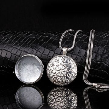 925 Ayar Gümüş Otantik Oval Model Açılır Muska Kabı Kolye