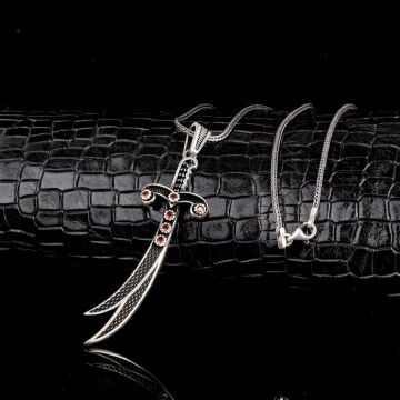 925 Ayar Gümüş Zirkon Taşlı Hz Ali Kılıcı Kolye