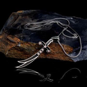 925 Ayar Gümüş Zirkon Taşlı Hz Ali Kılıcı Kolye