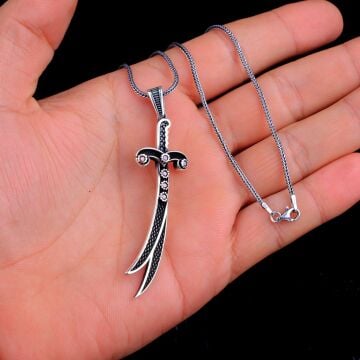 925 Ayar Gümüş Zirkon Taşlı Hz Ali Kılıcı Kolye