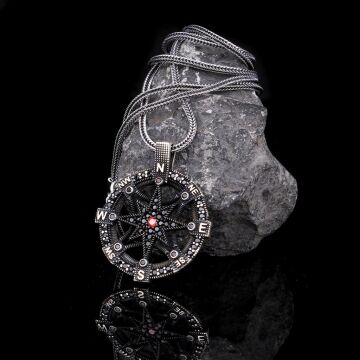 925 AYAR GÜMÜŞ ZİRKON TAŞLI PUSULA MODEL KOLYE