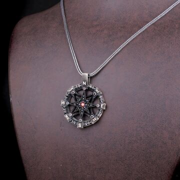 925 AYAR GÜMÜŞ ZİRKON TAŞLI PUSULA MODEL KOLYE