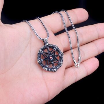 925 AYAR GÜMÜŞ ZİRKON TAŞLI PUSULA MODEL KOLYE