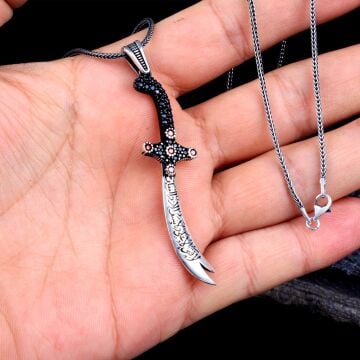 Ali'den Başka Üstün Yiğit  Zülfükar'dan Başka Keskin Kılıç Yoktur Gümüş Kolye