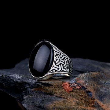 925 Ayar Gümüş Onix Taşlı Oval Model Erkek Yüzük