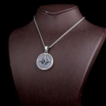 925 Ayar Gümüş Yön Pusulası Model Zirkon Taşlı Kolye