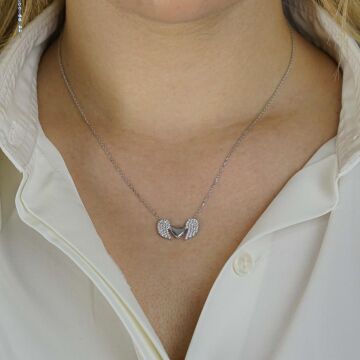 925 Ayar Gümüş Kalpli Melek Kanadı Kolye