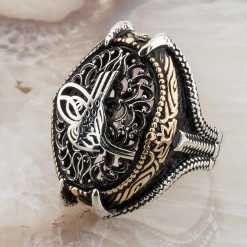 925 Ayar gümüş Pençeli Tuğralı Erkek Yüzük