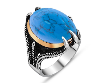 925 Ayar Gümüş Pençeli Firuze Taşlı Yüzük