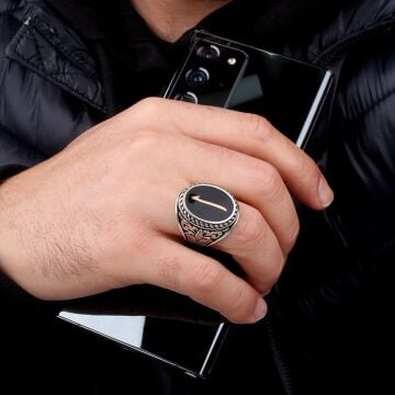 Arapça Elif Yazılı 925 Ayar Gümüş Erkek Yüzük