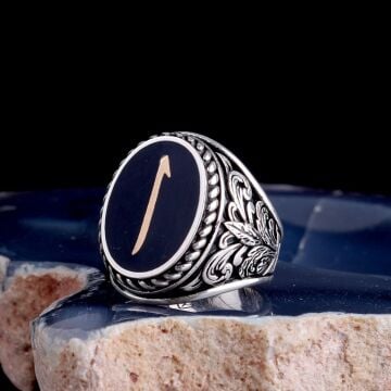 Arapça Elif Yazılı 925 Ayar Gümüş Erkek Yüzük