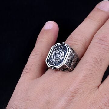 HZ SÜLEYMAN MÜHRÜ TÜRK YAZILI ÇİFT TARAFLI GÜMÜŞ YÜZÜK