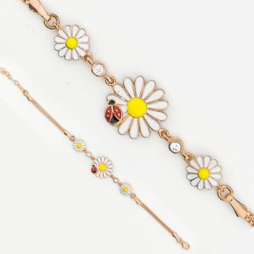 Papatya ve Uğur Böceği Tasarımlı Gümüş Bileklik ROSE