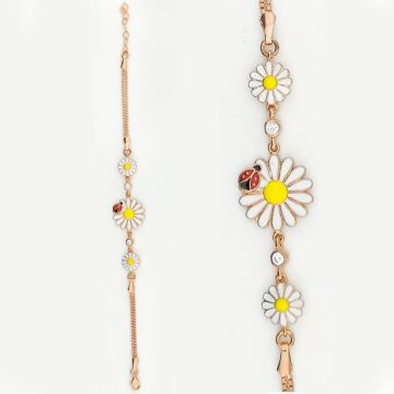 Papatya ve Uğur Böceği Tasarımlı Gümüş Bileklik ROSE
