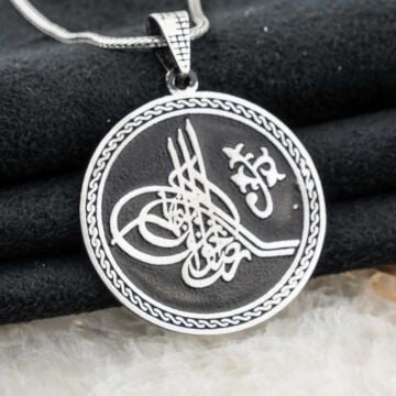 925 Ayar Gümüş Osmanlı Tuğralı Büyük Erkek Kolye