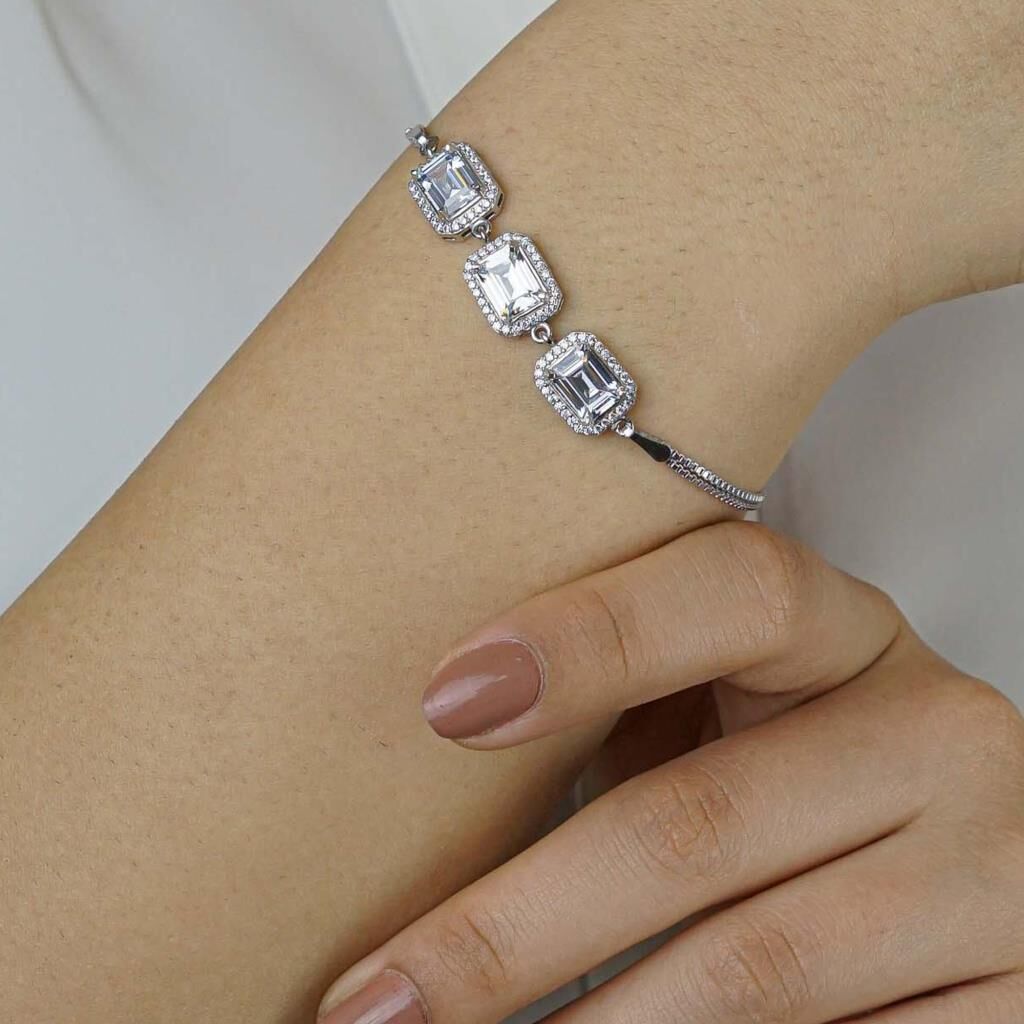 Özel Pırlanta Tasarımlı 925 Ayar Gümüş Baget Bileklik