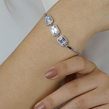 Özel Pırlanta Tasarımlı 925 Ayar Gümüş Baget Bileklik