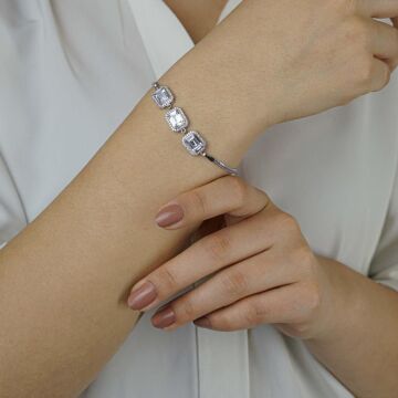 Özel Pırlanta Tasarımlı 925 Ayar Gümüş Baget Bileklik