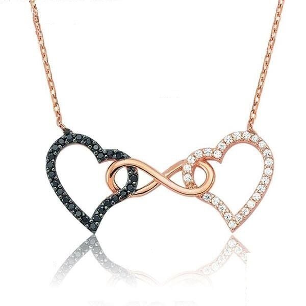 Kalp Kalbe Karşı Model Bayan Gümüş Kolye