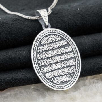 Ayetel Kursi Oval Erkek Gümüş Kolye