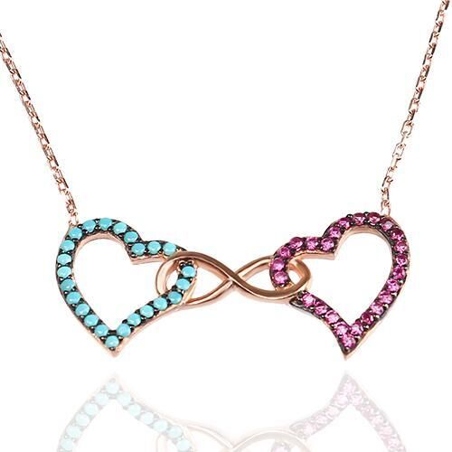 Kalp Kalbe Karşı Model Bayan Gümüş Kolye 2