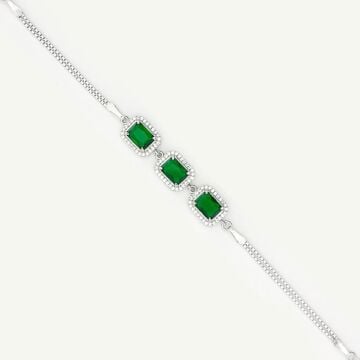 Pırlanta Tasarımlı Zümrüt Yeşili Taşlı Baget Gümüş Bileklik