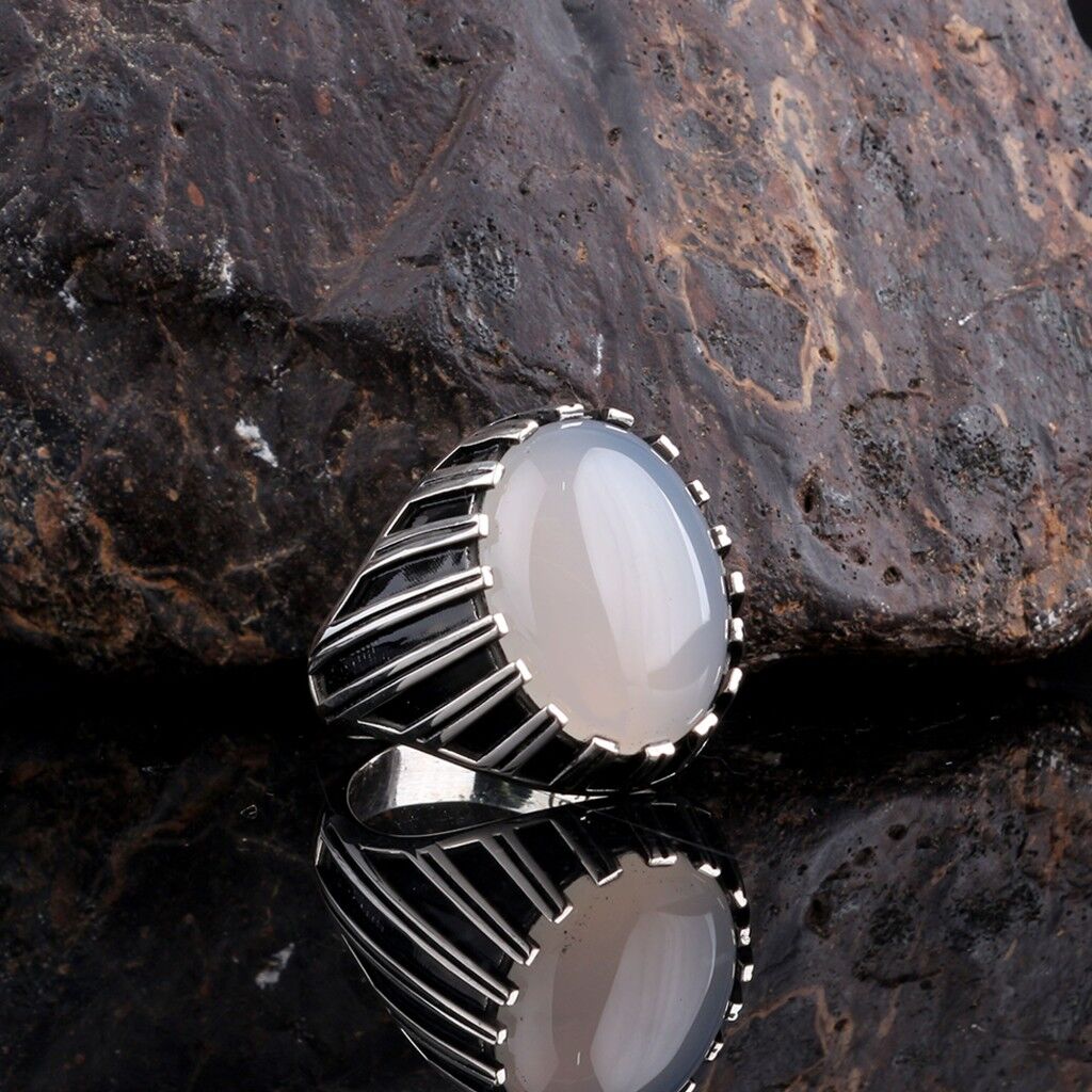 Ay Taşlı 925 Ayar Gümüş Erkek Yüzük