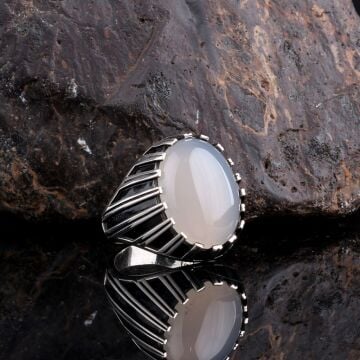 Ay Taşlı 925 Ayar Gümüş Erkek Yüzük