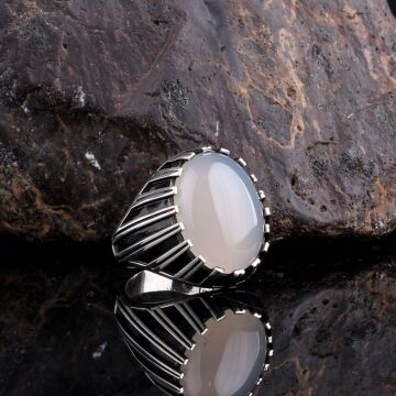 Ay Taşlı 925 Ayar Gümüş Erkek Yüzük