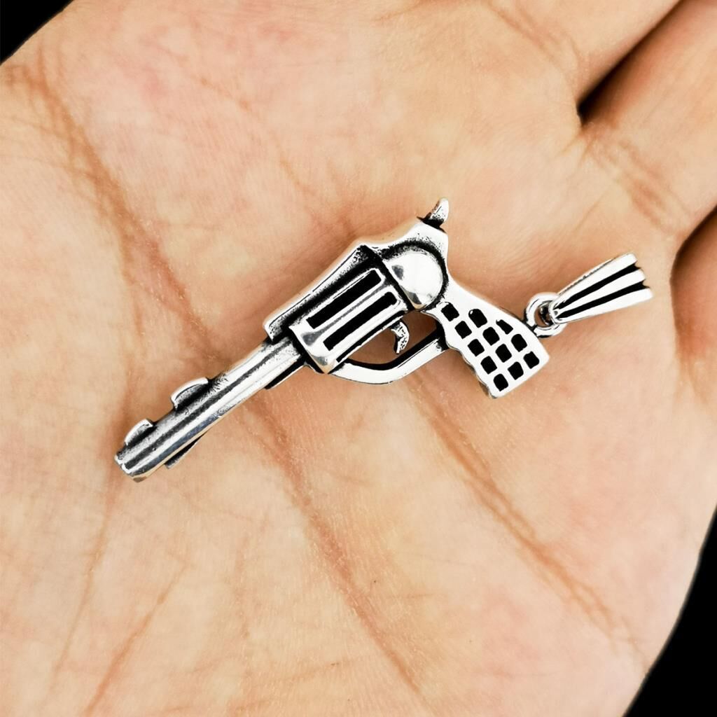 Özel Tabanca Tasarımlı 925 Ayar Gümüş Kolye Ucu