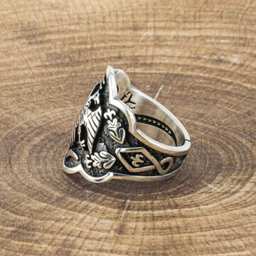 Çift Kartal Başlı Okçu (Zihgir) Model 2 Gümüş Yüzük