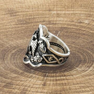 Çift Kartal Başlı Okçu (Zihgir) Model 2 Gümüş Yüzük