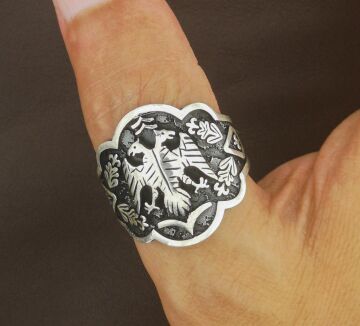 Çift Kartal Başlı Okçu (Zihgir) Model 2 Gümüş Yüzük