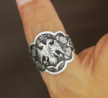 Çift Kartal Başlı Okçu (Zihgir) Model 2 Gümüş Yüzük